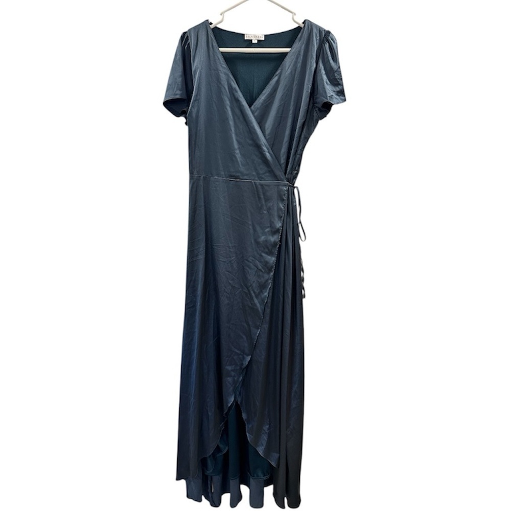 Baltic Born Krystal Satin Wrap Gown Size L Deep Blue - Picture 5 of 7